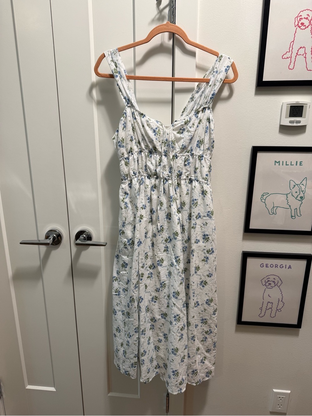 Priv x Fraîche White Midi Dress with Blue Floral Print